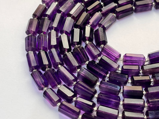 Natural Purple Amethyst Faceted Cylindrical Gemstone Beads