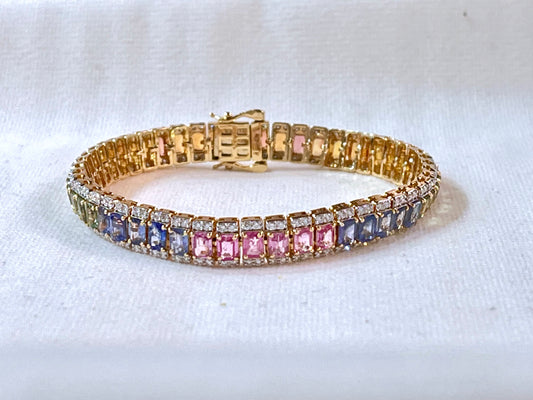 Rainbow Sapphire with Lab Grown Diamonds 14KT Bracelet