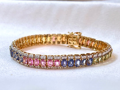 Rainbow Sapphire with Lab Grown Diamonds 14KT Bracelet