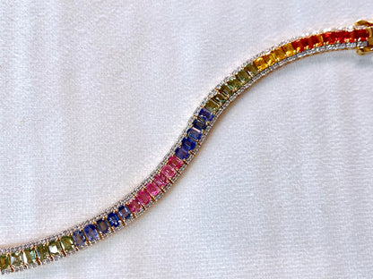 Rainbow Sapphire with Lab Grown Diamonds 14KT Bracelet