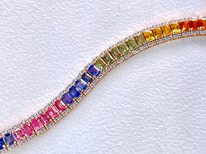 Rainbow Sapphire with Lab Grown Diamonds 14KT Bracelet