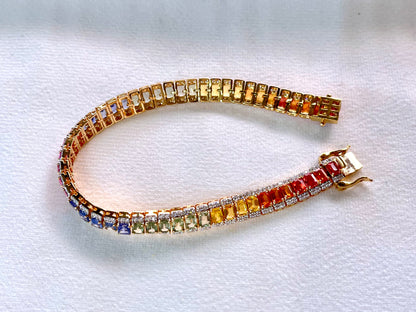 Rainbow Sapphire with Lab Grown Diamonds 14KT Bracelet