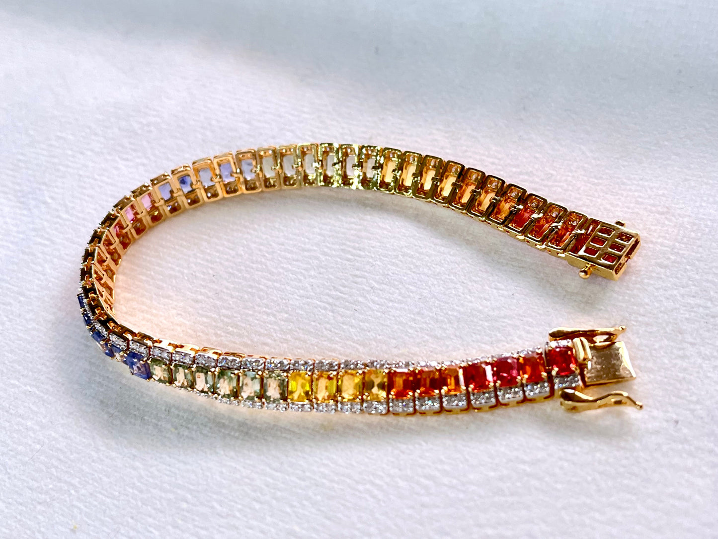 Rainbow Sapphire with Lab Grown Diamonds 14KT Bracelet
