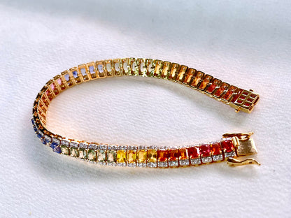 Rainbow Sapphire with Lab Grown Diamonds 14KT Bracelet