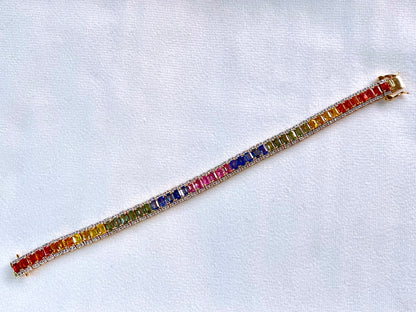 Rainbow Sapphire with Lab Grown Diamonds 14KT Bracelet