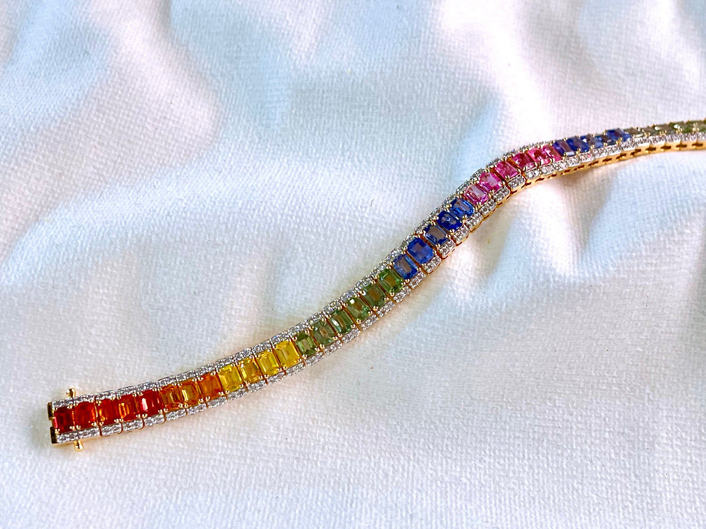 Rainbow Sapphire with Lab Grown Diamonds 14KT Bracelet