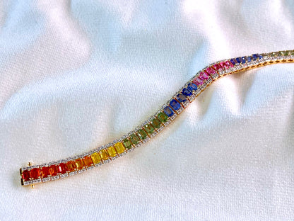 Rainbow Sapphire with Lab Grown Diamonds 14KT Bracelet