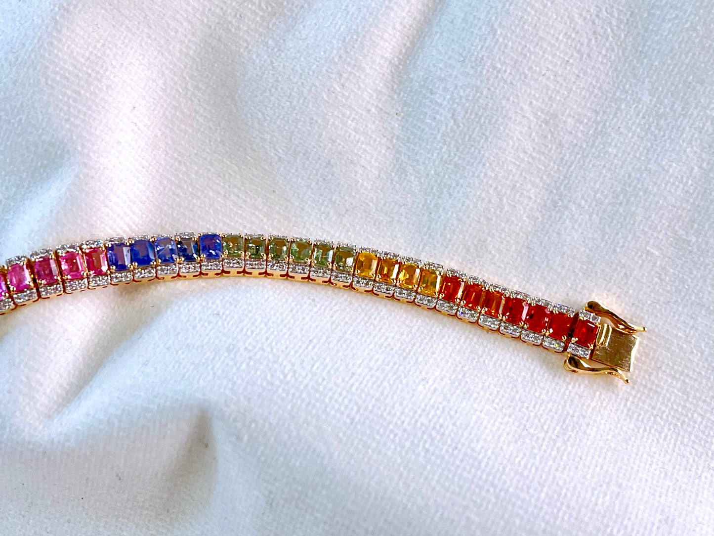 Rainbow Sapphire with Lab Grown Diamonds 14KT Bracelet