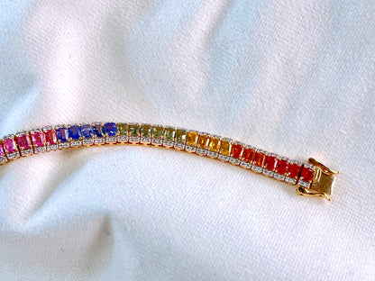 Rainbow Sapphire with Lab Grown Diamonds 14KT Bracelet