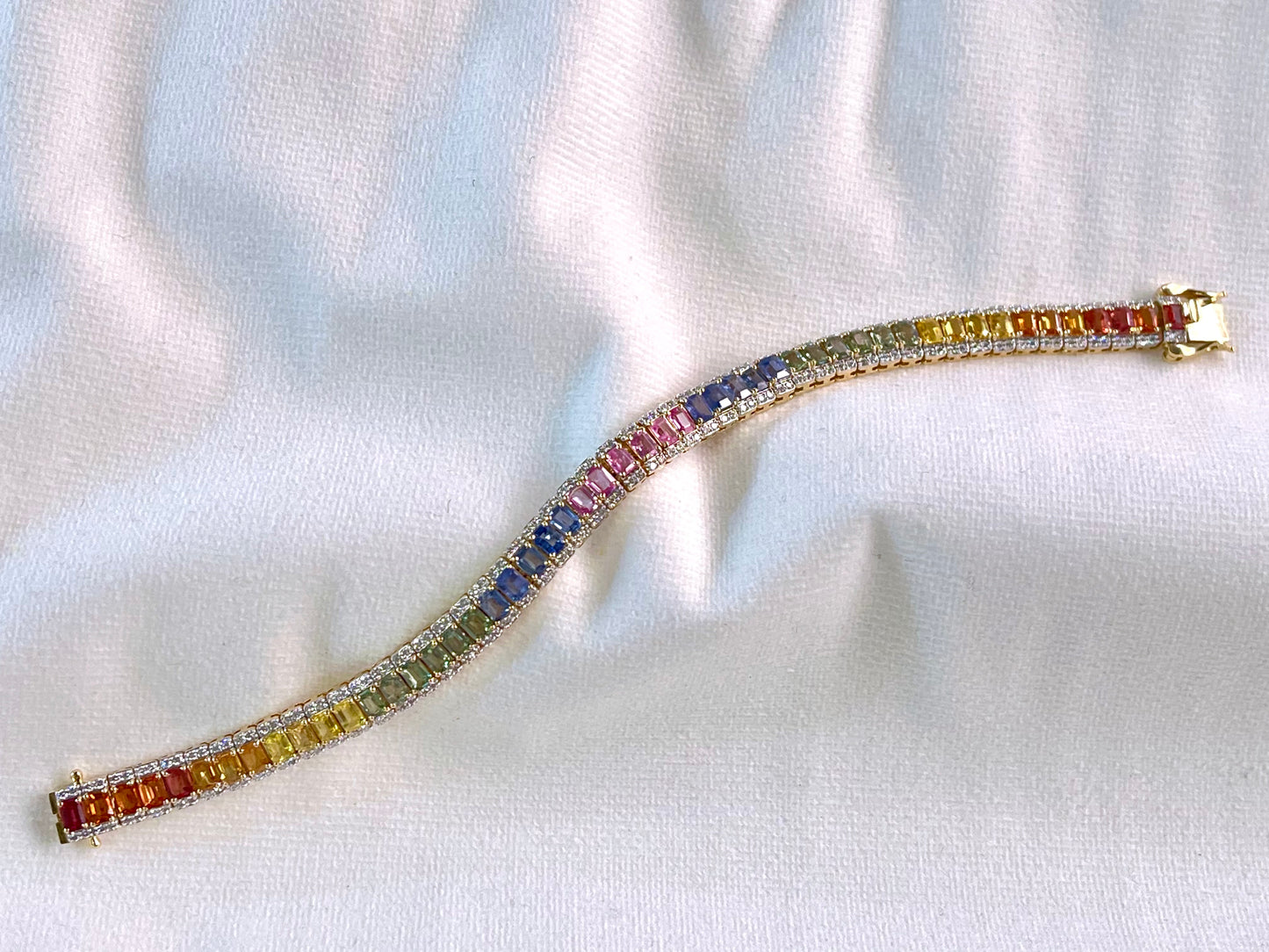 Rainbow Sapphire with Lab Grown Diamonds 14KT Bracelet