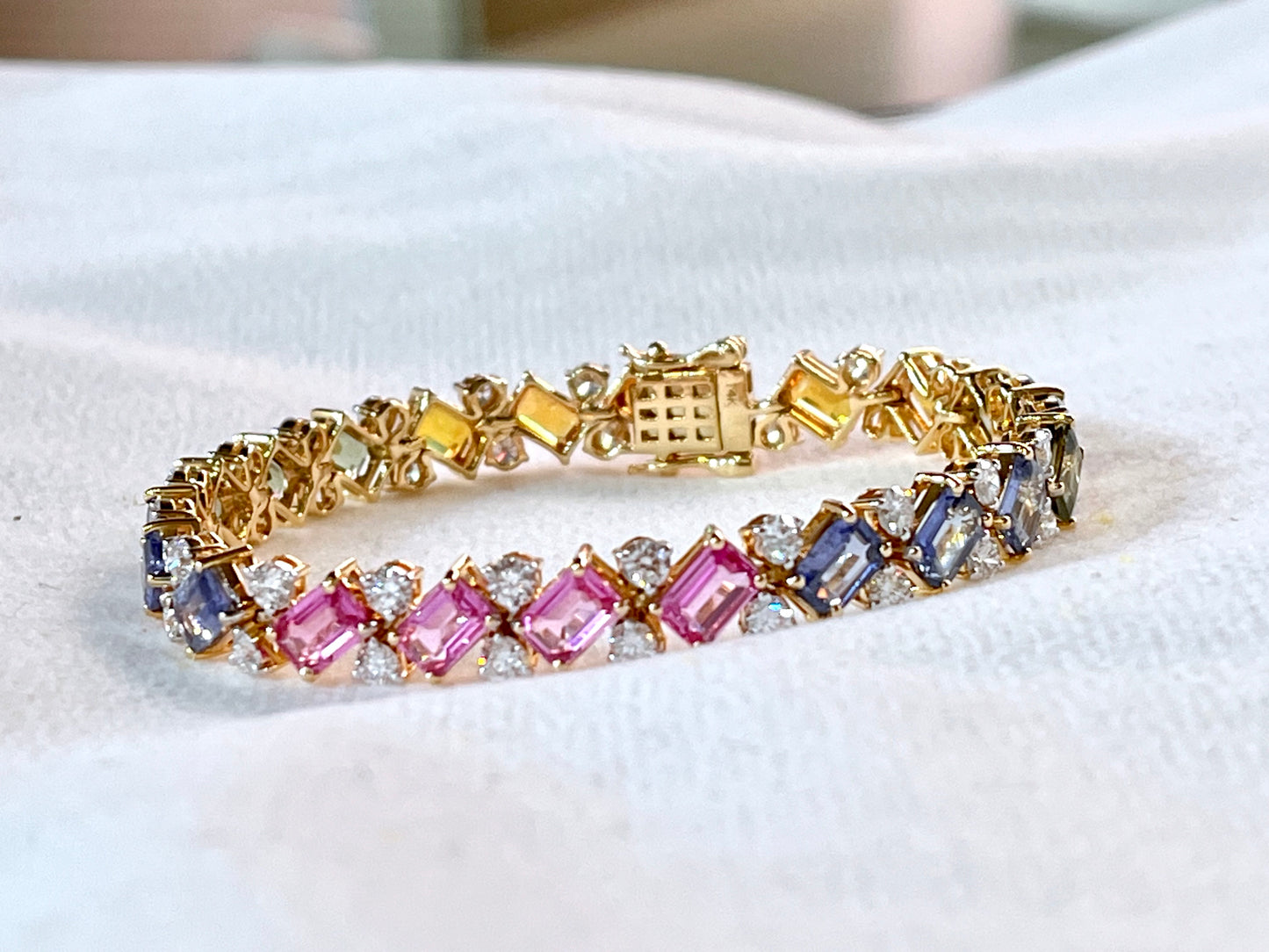 Rainbow Sapphire with Lab Grown Diamonds 14KT Bracelet