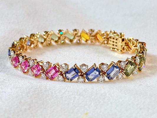 Rainbow Sapphire with Lab Grown Diamonds 14KT Bracelet