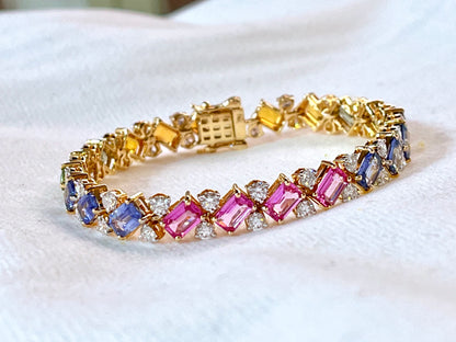 Rainbow Sapphire with Lab Grown Diamonds 14KT Bracelet
