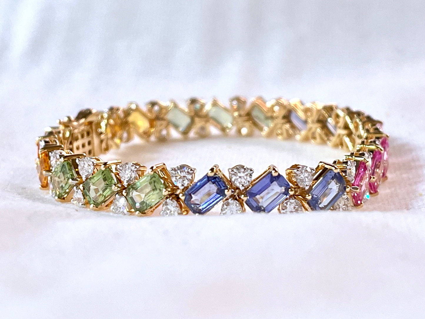 Rainbow Sapphire with Lab Grown Diamonds 14KT Bracelet