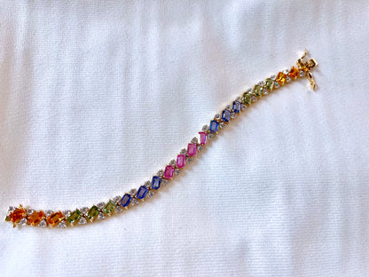 Rainbow Sapphire with Lab Grown Diamonds 14KT Bracelet