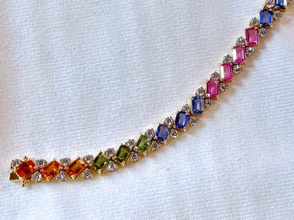 Rainbow Sapphire with Lab Grown Diamonds 14KT Bracelet