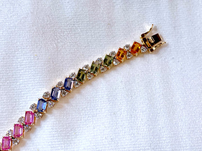 Rainbow Sapphire with Lab Grown Diamonds 14KT Bracelet