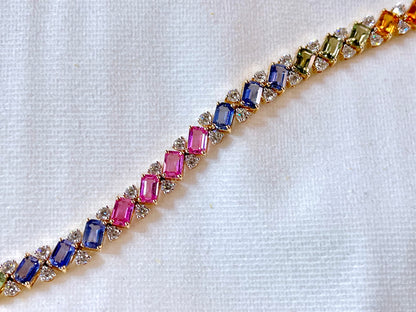 Rainbow Sapphire with Lab Grown Diamonds 14KT Bracelet