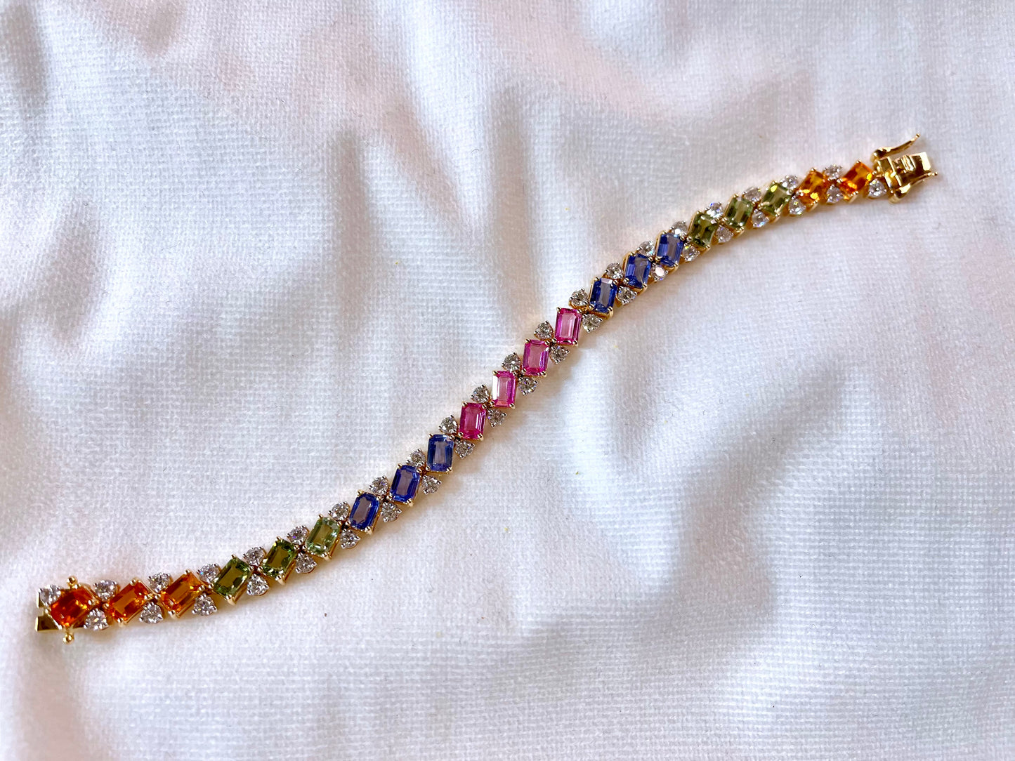 Rainbow Sapphire with Lab Grown Diamonds 14KT Bracelet