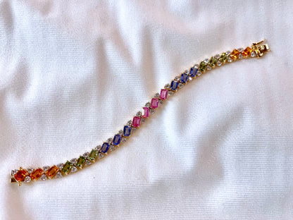 Rainbow Sapphire with Lab Grown Diamonds 14KT Bracelet