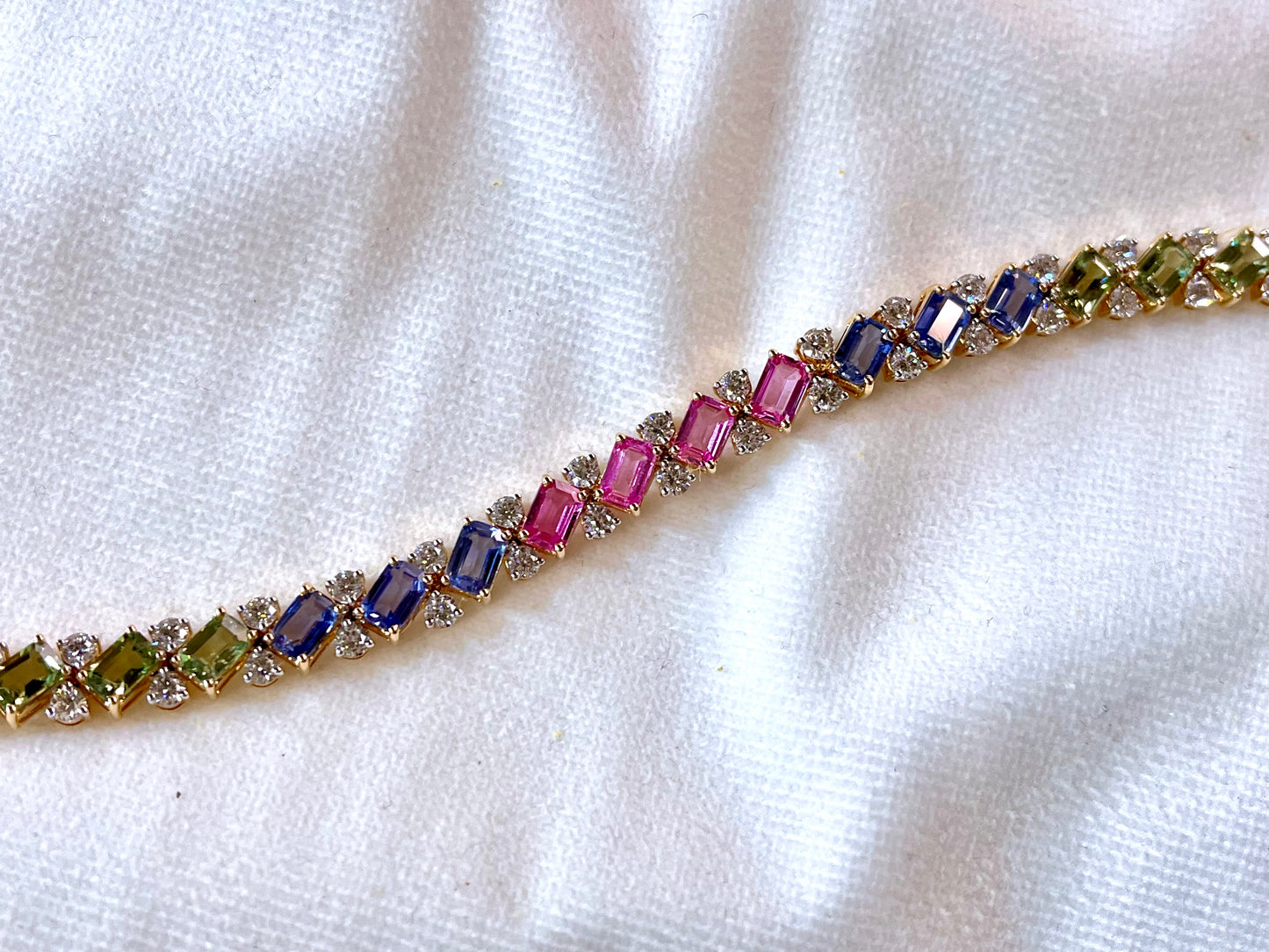 Rainbow Sapphire with Lab Grown Diamonds 14KT Bracelet