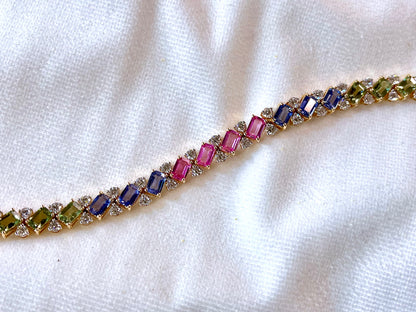 Rainbow Sapphire with Lab Grown Diamonds 14KT Bracelet