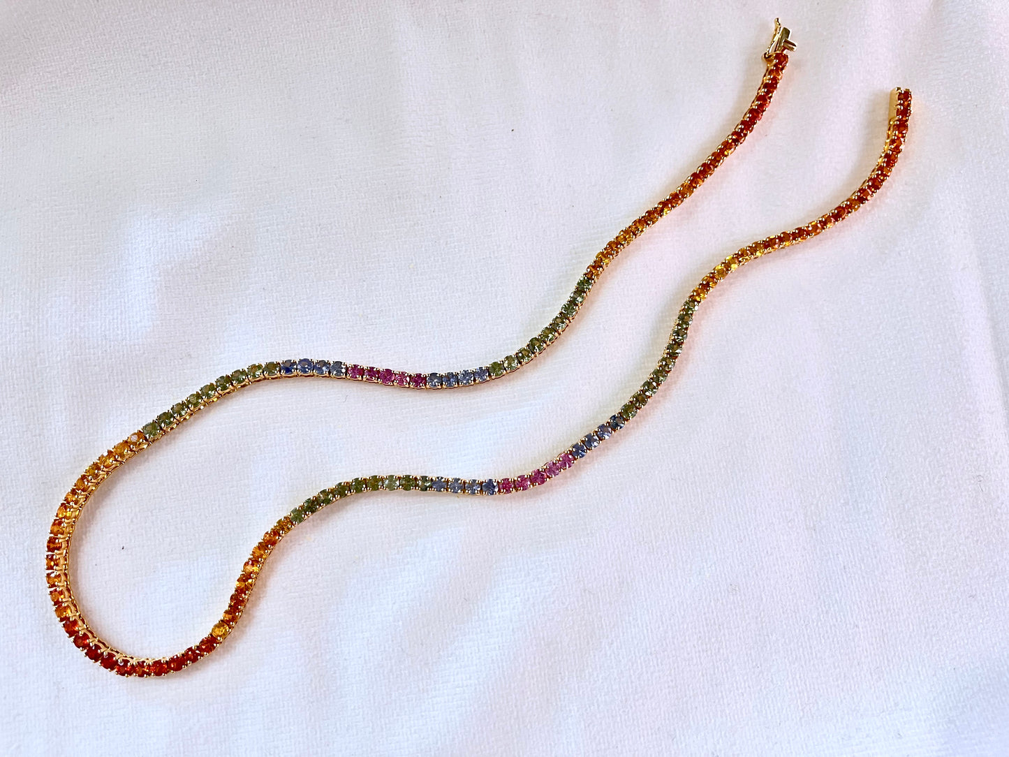 Rainbow Sapphire Tennis 14K Necklace