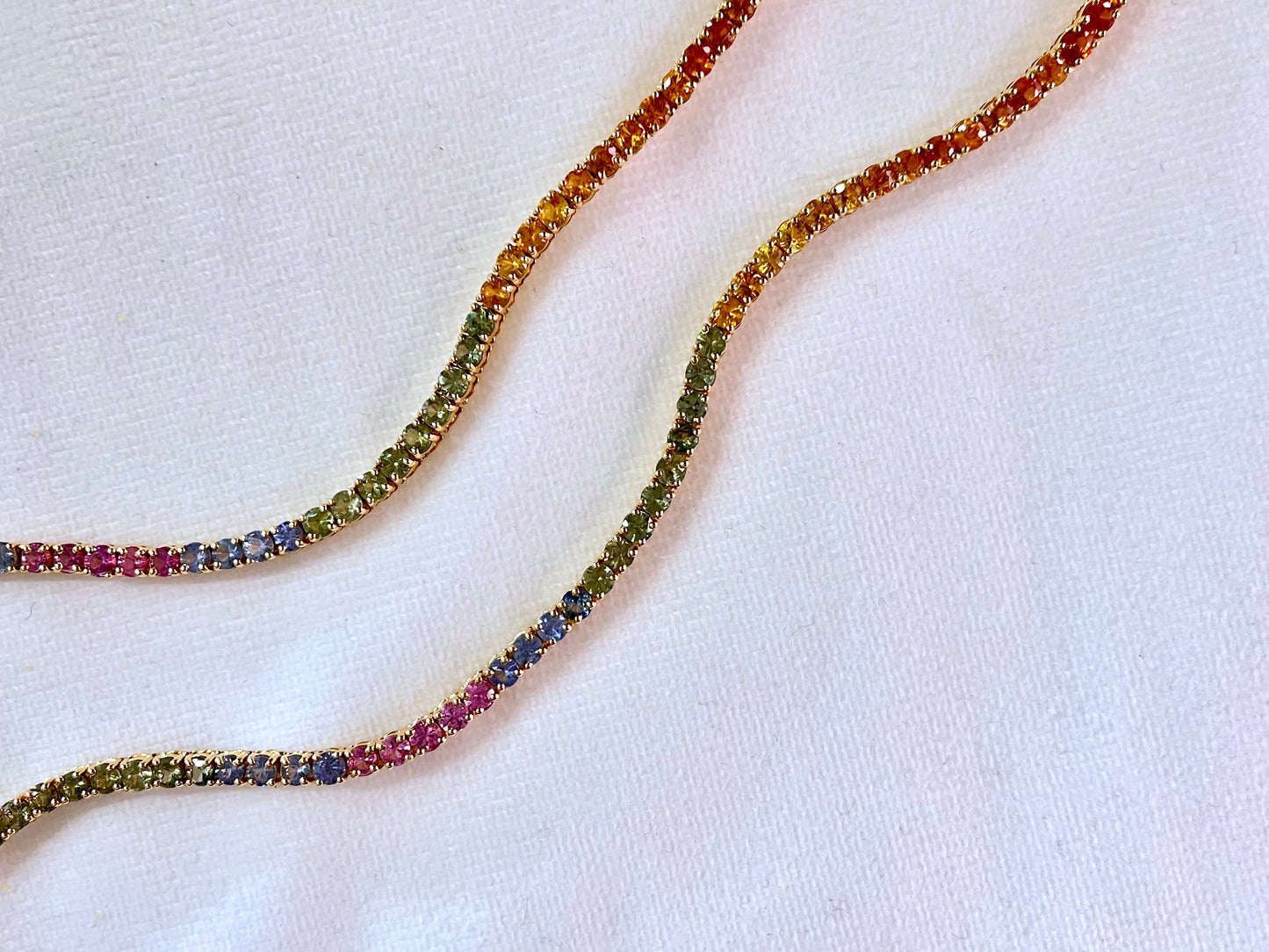 Rainbow Sapphire Tennis 14K Necklace