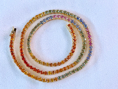 Rainbow Sapphire Tennis 14K Necklace