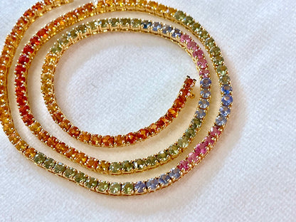 Rainbow Sapphire Tennis 14K Necklace