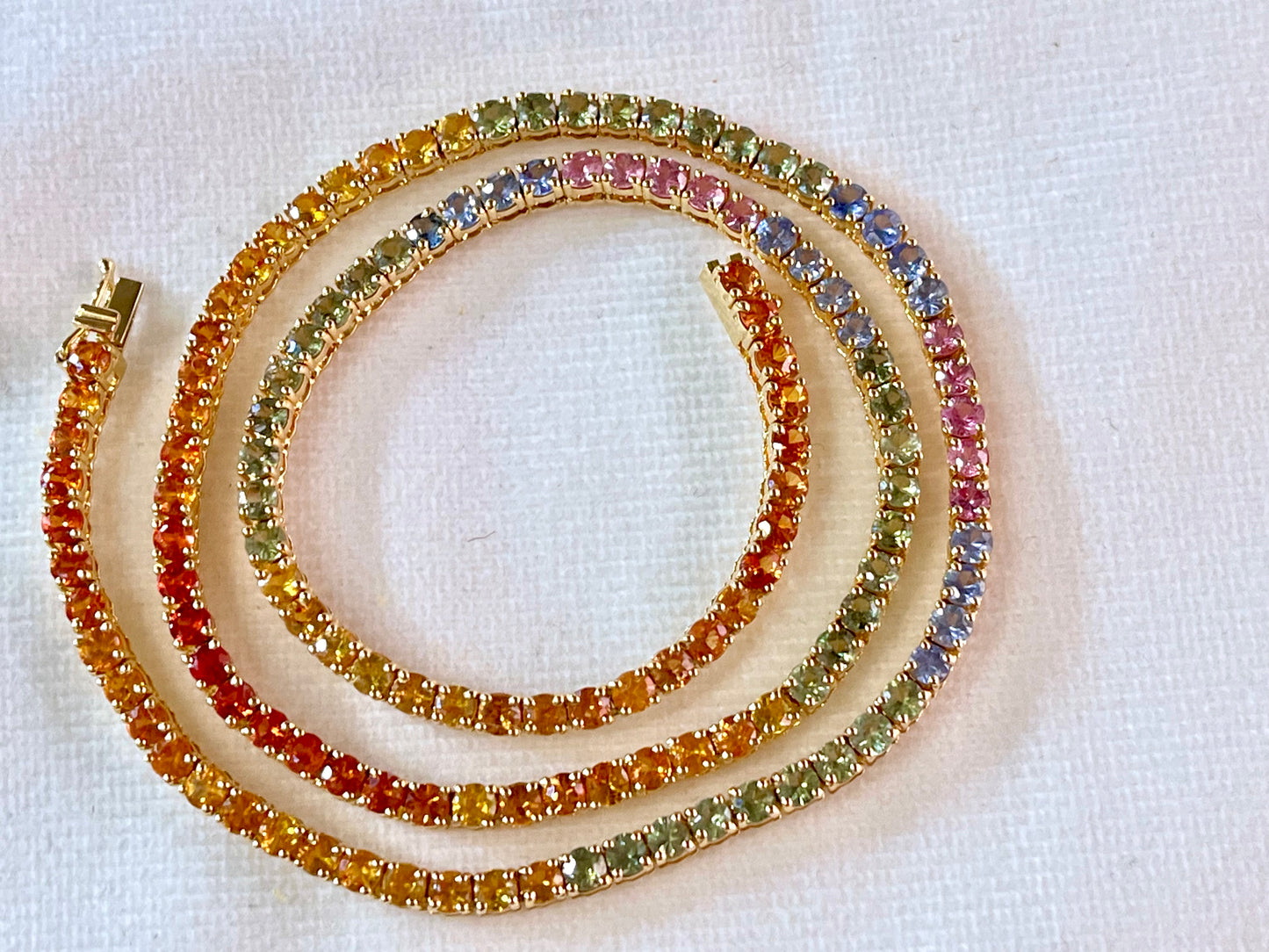 Rainbow Sapphire Tennis 14K Necklace