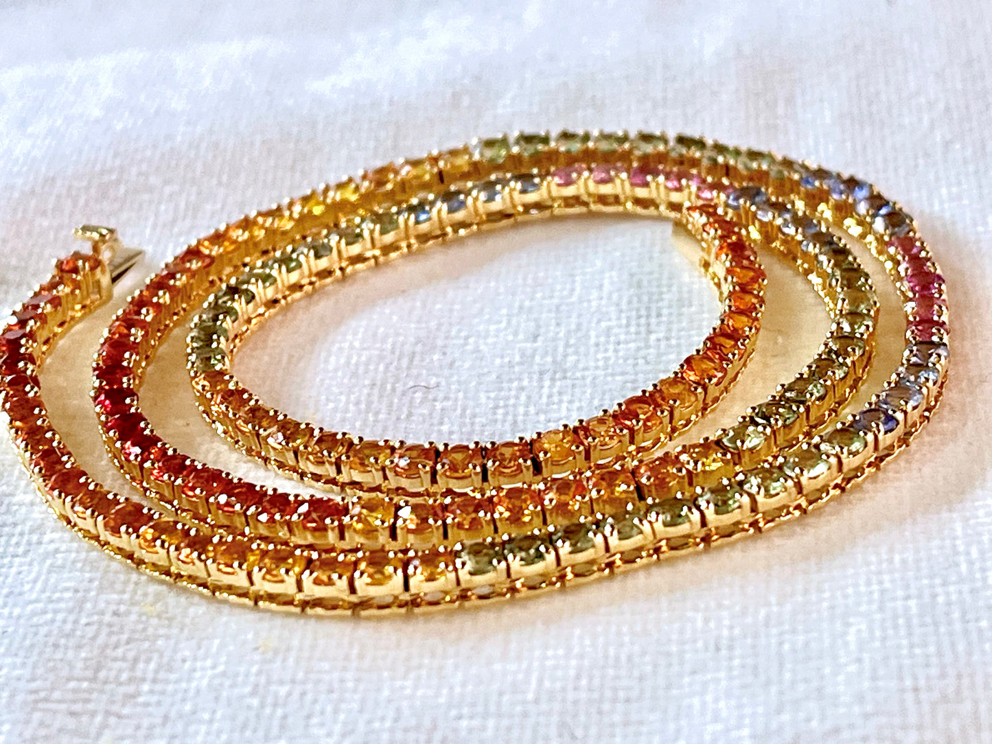 Rainbow Sapphire Tennis 14K Necklace