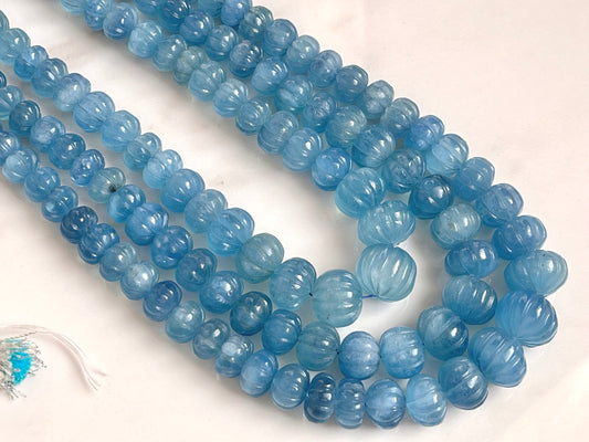 Aquamarine Carved Melons Shape Beads