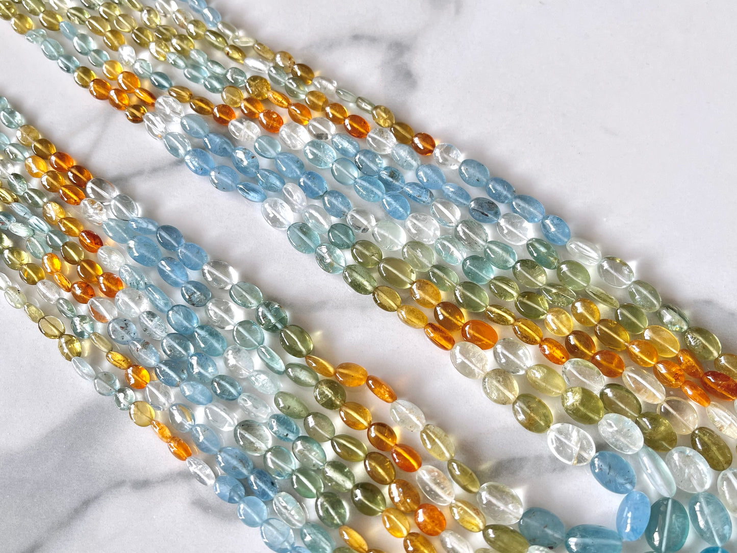 7 Layers Natural Multi Aquamarine Smooth Oval Shape beaded Necklace