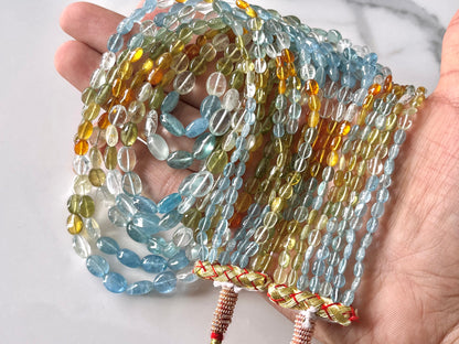 7 Layers Natural Multi Aquamarine Smooth Oval Shape beaded Necklace