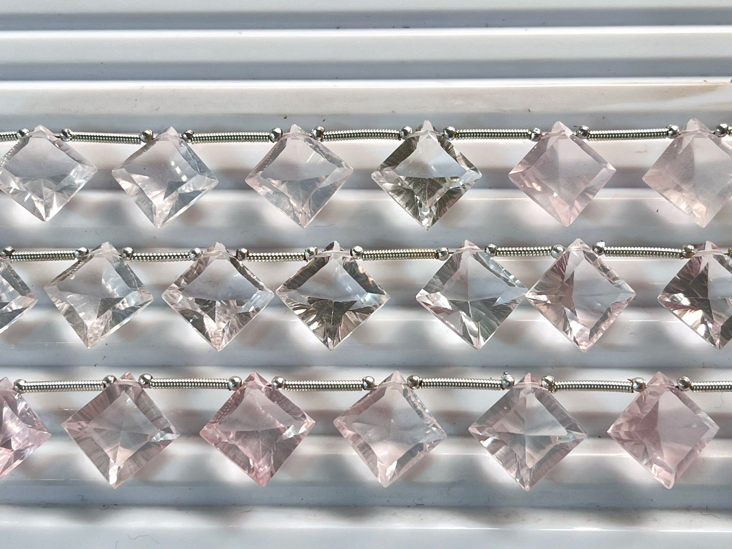 Rose quartz Concave cut Square Shape Beads