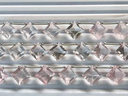 Rose quartz Concave cut Square Shape Beads