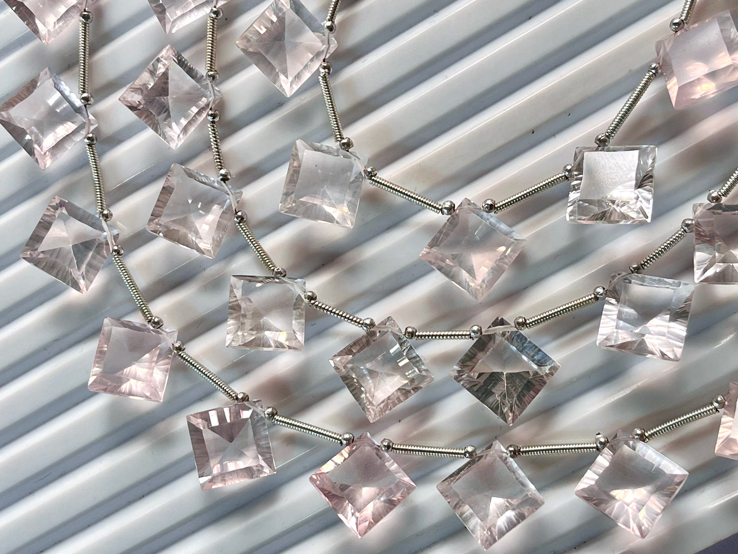 Rose quartz Concave cut Square Shape Beads