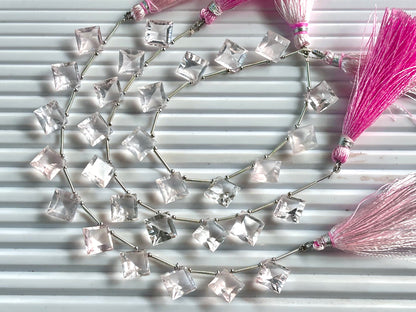 Rose quartz Concave cut Square Shape Beads