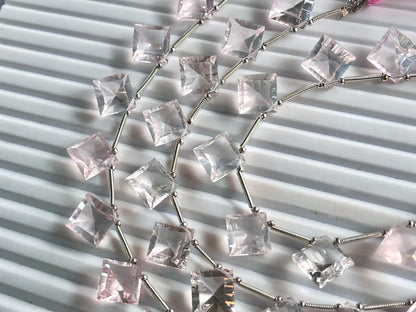 Rose quartz Concave cut Square Shape Beads