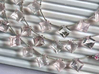 Rose quartz Concave cut Square Shape Beads