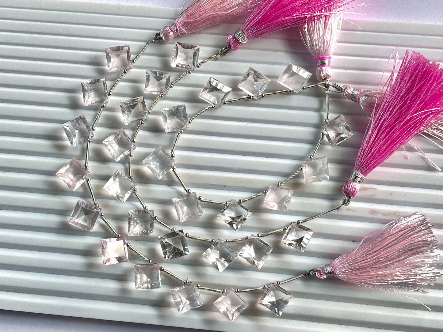 Rose quartz Concave cut Square Shape Beads