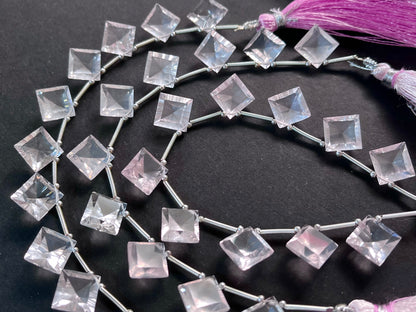 Rose quartz Concave cut Square Shape Beads