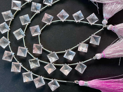 Rose quartz Concave cut Square Shape Beads
