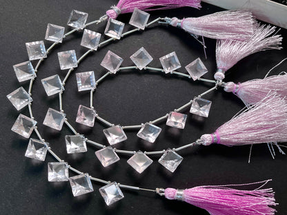 Rose quartz Concave cut Square Shape Beads