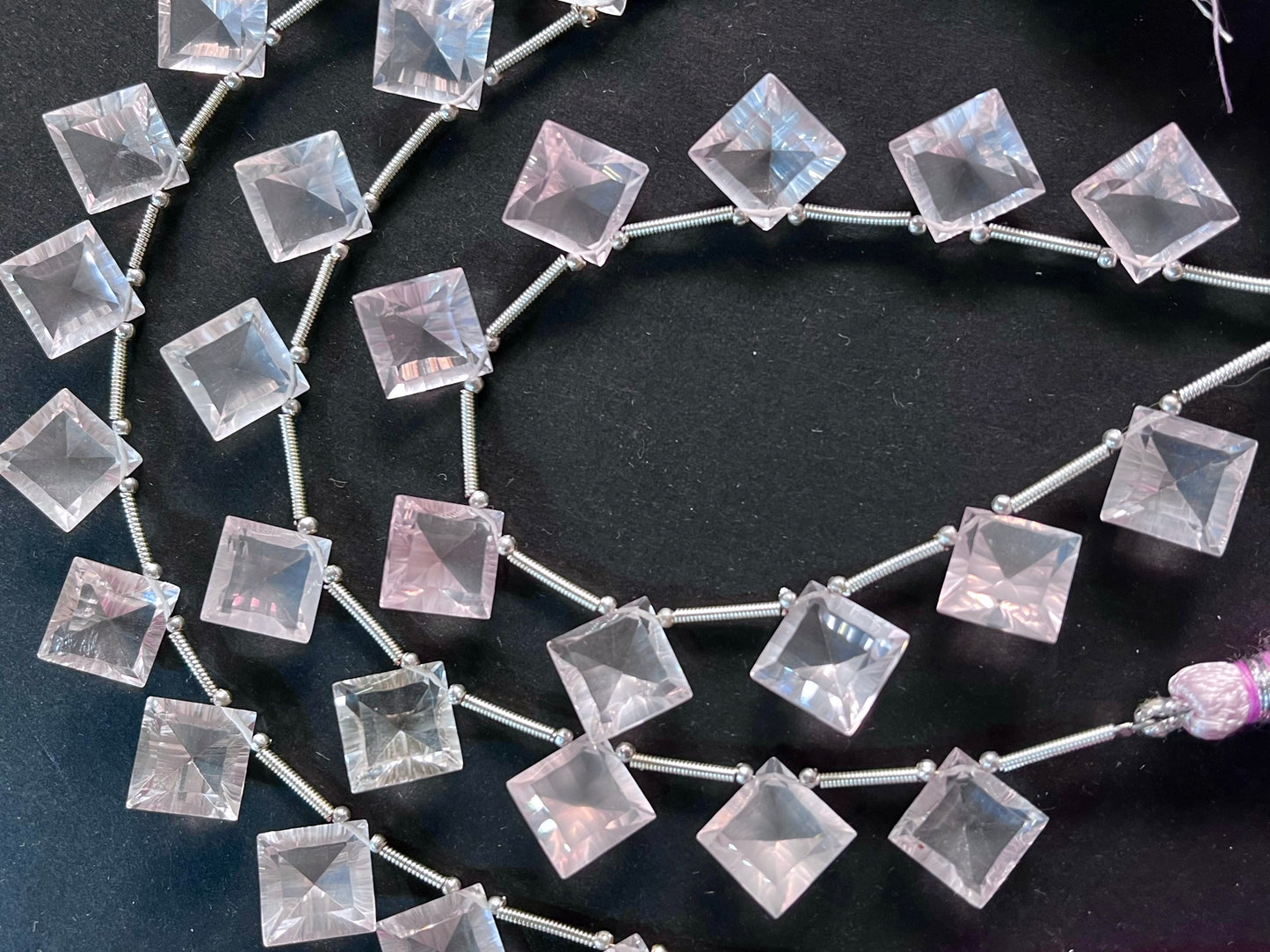 Rose quartz Concave cut Square Shape Beads