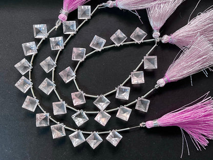 Rose quartz Concave cut Square Shape Beads