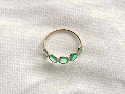 Natural Emerald Gemstone Bezel Set 18K Solid Gold 6 1/2 US Ring