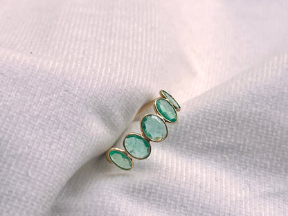 Natural Emerald Gemstone Bezel Set 18K Solid Gold 6 1/2 US Ring
