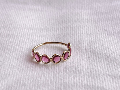 Pink Tourmaline Gemstone Bezel Set 18K Solid Gold 7 US Ring